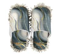 EtherSpher Microfiber Washable Mop Slippers Shoes Cleaning Slippers Blue Golden Lines Marble