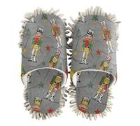 EtherSpher Microfiber Washable Mop Slippers Shoes Cleaning Slippers Childish Cartoon Nutcracker Soldiers Gray