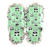 EtherSpher Microfiber Washable Mop Slippers Shoes Cleaning Slippers Cute Panda bamboos Leaf Green Seamless Pattern