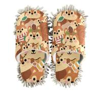 EtherSpher Microfiber Washable Mop Slippers Shoes Indoor Dirt Dusting Mopping Slippers Cartoon Cute Squirrel Brown