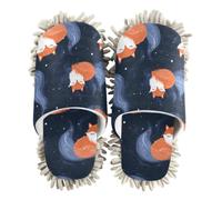 EtherSpher Microfiber Washable Mop Slippers Shoes Indoor Dirt Dusting Mopping Slippers Nordic Ghostly Fox Blue