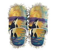 EtherSpher Microfiber Washable Mop Slippers Shoes Shoes for Kitchen House Cleaning Post-impressionism Art Orca