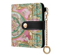 EtherSpher Middle Eastern Style Flora Pink and Green Fancy Ladies Folding Coin Wallet PU Leather Wallet for Women Girls