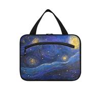 EtherSpher Midnight Starry Sky Stars Sparkling Blue hanging toiletry bag men with hook, designer fashion makeup bags for travel essentials for women vacation bolsa para maquillaje L, Midnight Starry