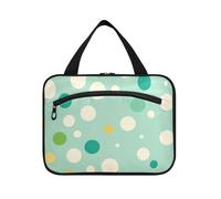 EtherSpher Modern White Rounds Dots Teal hanging travel makeup with hook, designer waterproof skincare bag for cruise travel vacation bolso viajero para mujer L, modern white rounds dots teal, L