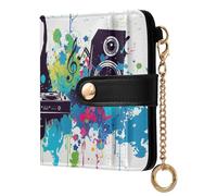 EtherSpher Music Colorful Vector Graphic Waterproof Ladies Bifold Wallet PU Leather Folding Wallet for Men Women Travel