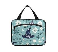 EtherSpher Mystery Witch Hats Blue Boho hanging makeup bag travel with hook, designer fashion makeup cosmetic bag for women vacation bolsas de maquillaje para mujer L, mystery witch hats blue boho, L