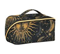 EtherSpher Mystic Golden Sun Moon Designed Cosmetics Bag with dividers Portable Large Capacity Travel Cosmetic Bag Vertical Free-Standing