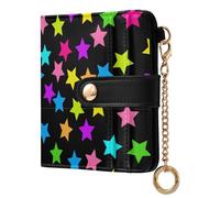 EtherSpher Neon Black Colorful Stars Convenient Ladies Classic Foldable Wallet Everyday PU Leather Wallet for Men Women Travel