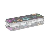 EtherSpher Neon Colored Hollow Stars Designed Plastic Pencils Box Clear Double Deck Pens Cases For Craft Art With Lid
