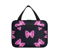 EtherSpher Neon Pink Fluorescent Bow hanging cosmetic bags with zipper with hook, designer expandable brush bag for men travel bolsas de maquillaje para mujer L, Neon pink fluorescent bow, L