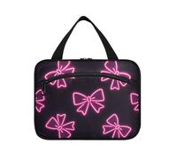 EtherSpher Neon Pink Fluorescent Bow hanging travel bags with hook, designer fashion brush bag for mom cruises bolsa para guardar maquillaje L, Neon pink fluorescent bow, L