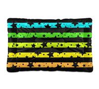 EtherSpher Neon Rainbow Colorufl Strips Black Stars Washable Dog Sleeping Mattress Soft Anti-Slip Pet Mat for Medium/Large Dogs 36" x 24"
