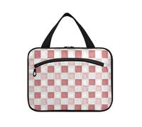 EtherSpher Oil on Canvas Red and White Checkered Pattern hanging travel toiletry bag hanging with hook, designer waterproof waterproof toiletry bag for mom travel bolsa de maquillaje para mujer L, Oil