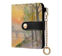 EtherSpher Oil Painting Lake Sunset Portable Ladies Premium Foldable Wallet Everyday PU Leather Wallet for Women Boys Girls