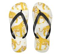 EtherSpher Oliver Jeffers Tigers Cream Gold rubber flip flops for men supportive women's flip for Outdoor Swimming, Hiking, Travel