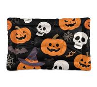 EtherSpher Orange Evil Halloween Skeleton Washable Dog Beds Crate Pad Non-Slip Soft Comfortable Pet Kennel Beds for Large Jumbo Medium Small Dogs 36" x 24"