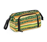 EtherSpher Orange Green Stripe Pattern Doodle Art pencil poucheses Large Capacity Cute Pencil Cases with Handle for Boys Cosmetics asesorios para la escuela