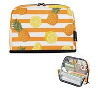 EtherSpher Orange White Stripe Summer Fruit Pencil Organizer Case Large Capacity Makeup Soft Stationery Organizer for Kids Cosmetics lapiceras para mujer