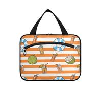 EtherSpher Orange White Stripes Summer Juice hanging travel bags for toiletries with hook, designer accessories makeup bag for car for accessories must haves toilet bolsa de maquillaje para mujer L