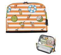 EtherSpher Orange White Stripes Summer Juice Pencil Box Case Large Capacity Cosmetic Bag Soft Stationery Bag for Nurse School Supplies lapiceros para mujer