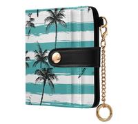 EtherSpher Palm Tree Summer Beach Blue Portable Women's Leather Folding Wallet PU Leather Folding Wallet for Women