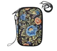 EtherSpher Passport and Vaccine Card Holder Vaccine Card Holder Cover Combo Chinese Embroidery Style Blue Peonies and Birds Pattern