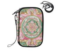 EtherSpher Passport and Vaccine Card Wallet Combo Vaccine Card Holder Cover Combo Middle Eastern Style Flora Pink and Green