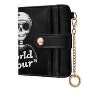 EtherSpher Peace Sign Skull Convenient Women's Small Folding Wallet Compact PU Leather Wallet for Women Girls