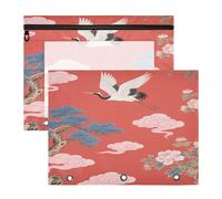 EtherSpher pencil poucheses With 3 Reinforced Grommets Pen Holder Case for A4 Paper Letter 2 Pack Students Class Japanese Red Cloud Crane