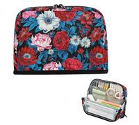 EtherSpher Peonies and Daisies Red Pencil Box Case Large Capacity Cosmetic Bag Expandable Desk Organizer for Teens College cartucheras para ninos