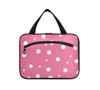 EtherSpher Pink Background with White Spots on It hanging toiletries travel bag women with hook, designer essentials cosmetic bag for women travel work bolsa de maquillaje para mujer L, Pink