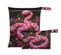 EtherSpher Pink Fire Snake mess-proof wet diaper bag 2 Pack travel essentials for flying with handles for beach, bathing