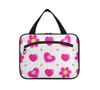 EtherSpher Pink Lovely Flowers Love hanging travel make up bags women with hook, designer compact cosmetic makeup bag for travel essentials for women hotel bolsa para guardar maquillaje L, Pink lovely