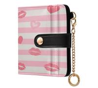 EtherSpher Pink White Stripes Heart Lip Love Unique Ladies Lightweight Foldable Wallet Minimalist PU Leather Wallet for Women Girls