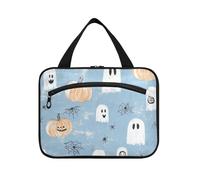 EtherSpher Pumpkins Web Ghosts Baby Blue hanging size toiletries for men with hook, designer multifunctional bag for toiletries for essentials for women vacation maleta para maquillaje L, pumpkins web
