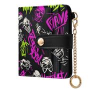 EtherSpher Punk Peach Black Skulls Rock Fancy Women's Compact Folding Wallet Compact PU Leather Wallet for Girls Women Ladies