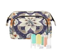 EtherSpher Purple Beige Flowers Retro Travel Bag Portable Cosmetic Bags With Zipper Women's Coin Change Purse for Make Up, Purple beige flowers retro, One Size