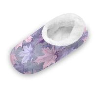 EtherSpher Purple Maple Leaf Anti-Slip Rubber Sole Womens Mens Slippers Coral Fleece Spa Slippers House Shoes for Home Indoor