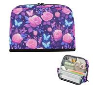 EtherSpher Purple Peach Elegant Blooms Pencil Bags Large Capacity Upright Storage Bag Expandable Multi-Purpose Bag for Man Middle School bolsa para lapices de ninas