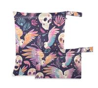 EtherSpher Purple Skull Phoenix washable wet dry bag for breast pump parts 2 Pack wet bag for swimsuit with handles for travel, baby diapers