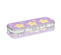 EtherSpher Purple Yellow Stars Cute Designed Plastic Pencil Box Clear Double Deck Hard Pens Cases For Kids With Lid