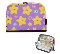 EtherSpher Purple Yellow Stars Cute Pencil Case Holder Large Capacity Pen Case With Zipper Stationery Pencil Case for Men School Must Haves estuche para lápices
