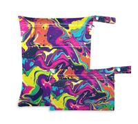 EtherSpher Rainbow Color Abstract Pattern Ink Style mess-proof bags for beach 2 Pack wet bag for swimsuit with handles for pool, travel