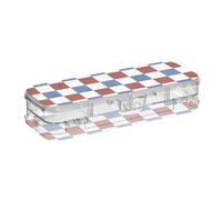 EtherSpher Red and Blue Plaid 4th Of July Independence Day Designed Pencil Storage Box Clear Double Layer Pens Cases For Craft Art With Snap Lid