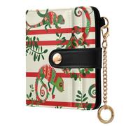 EtherSpher Red and Green Playful Chameleon Christmas Unique Women's Leather Folding Wallet PU Leather Wallet for Women Girls