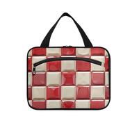 EtherSpher Red and White Checkerboard hanging cosmetic bags with zipper with hook, designer cute shaving kit bag for men for trip essentials cruises bolsas de maquillaje para mujer L, red and white