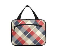 EtherSpher Red Blue and White Plaid Pattern hanging travel hanging toiletry bag with hook, designer cute waterproof toiletry bag for travelers traveling bolsas para maquillaje de mujer L, Red, blue