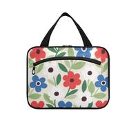 EtherSpher Red Blue FLOWER and whites Simple hanging mens travel bag toiletry with hook, designer expandable makeup bag organizer for travelers backpacking estuches para maquillaje L, red blue FLOWER