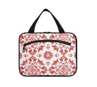 EtherSpher Red Floral Bloom hanging womens toiletry travel bag with hook, designer multifunctional cosmetic organizer for women travel vacation bolsas para maquillaje de mujer L, red floral bloom, L